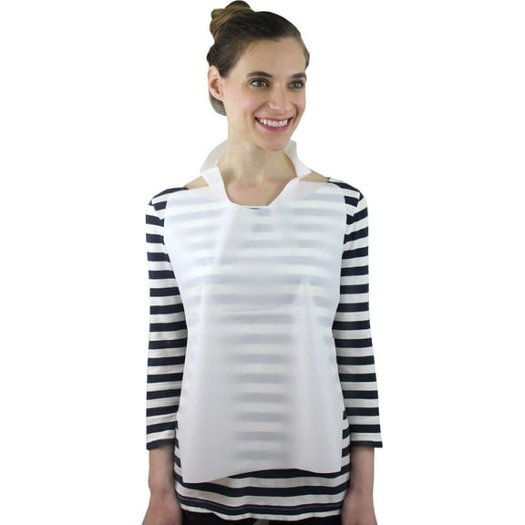100 Pk - White Disposable Adult Plastic Bib - Single Use Bibs