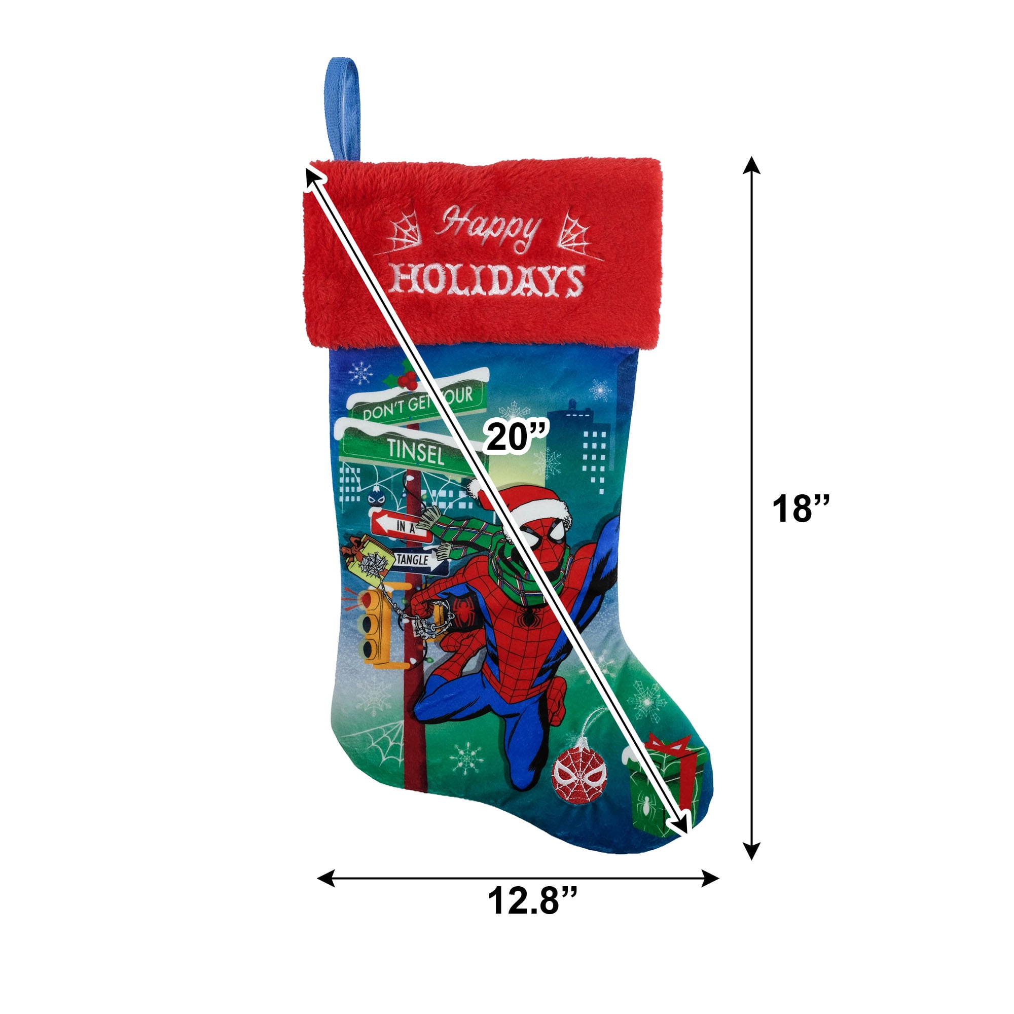 Marvel Spider-Man 20 Inch Velvet Christmas Stocking with Red Fuzzy Cuff