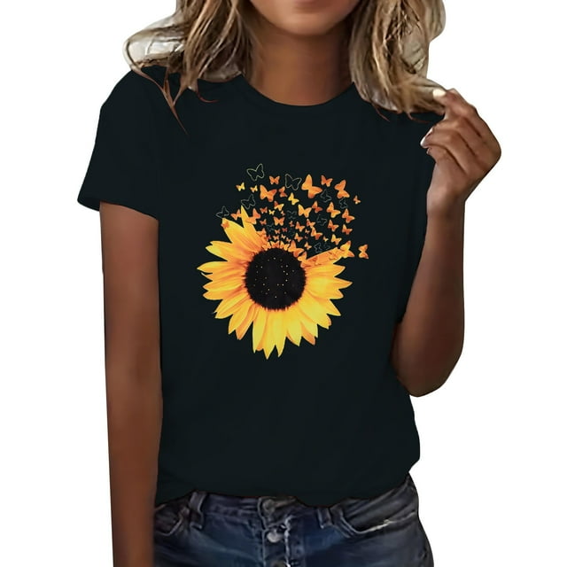 WZXFASHION T-shirt à Manches Courtes Décontracté Imprimé Col Rond Printemps pour Femmes Soldes Aujourd'hui Prime T-shirt à Manches Courtes pour Femmes