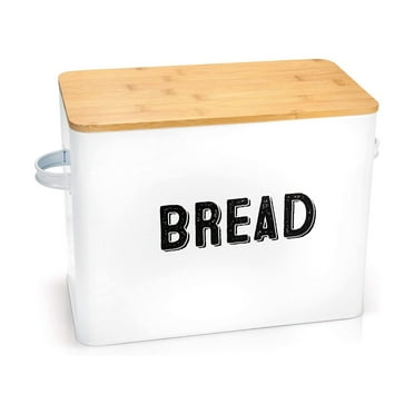 Granrosi 10" Tall Metal Bread Box Storage Container with Bamboo Lid, White