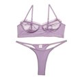 thumbnail image 1 of Conjunto de lencería para mujer, sujetador y bragas de malla de encaje de Color puro, elegante, ajustable, a la moda, para la noche de bodas, 1 of 5