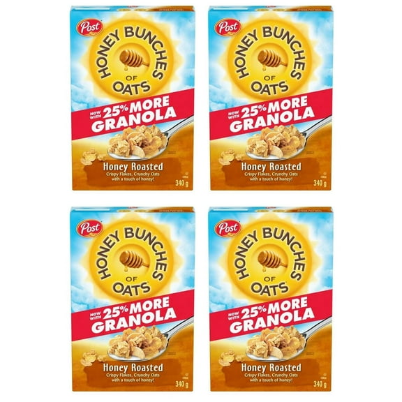 Post Honey Bunches of Oats Honey Roasted Cereal, 340g (4 Pack)