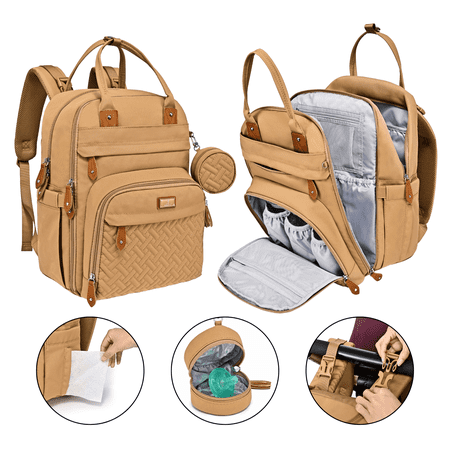 BabbleRoo Diaper Bag Backpack, Waterproof Travel Bag with Changing Pad, Original Baby Bag, Light Brown