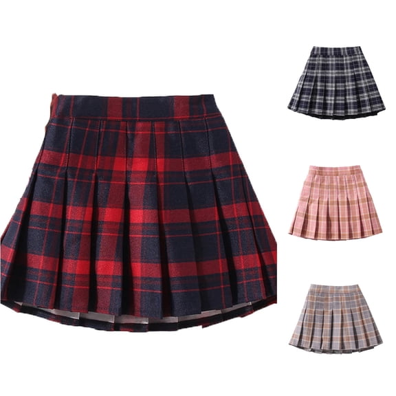 REDARER Girls Plaid Pleated Skirt Wide High Waist Even Box Press Pleats Flared A Line Mini Hem Wear Resistant Casual Back to School Daily Kids Uniform Skirt ,6-7 Years