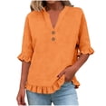 thumbnail image 4 of QHFBli Summer Tops for Women 2025 Trendy Short Sleeve Cotton Linen Shirt Casual Button v Neck Tunic Blouses Outfits, 4 of 7