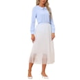 thumbnail image 2 of BLUSA DE TRABAJO PARA MUJER INSPIRADA CHIC DE MANGA LARGA CON CUELLO PETER PAN TAMAÑO S AZUL CLARO, 2 of 6
