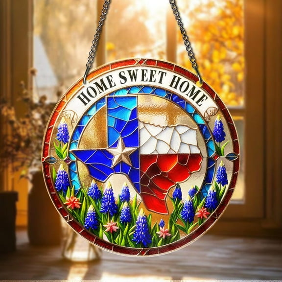 Texas Stained Glass Suncatcher Home Sweet Home Bluebonnet Window Hanging Lone Star State Decor Texas Gift