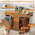 thumbnail image 3 of Garvee 55" Mobile Island Table with Drop Leaf, Kitchen Rolling Island with Spice Rack & Towel Rack, Knife Holder, Kitchen Island Cart with Trash Storage Cabinet for Home Office Brown, 3 of 7
