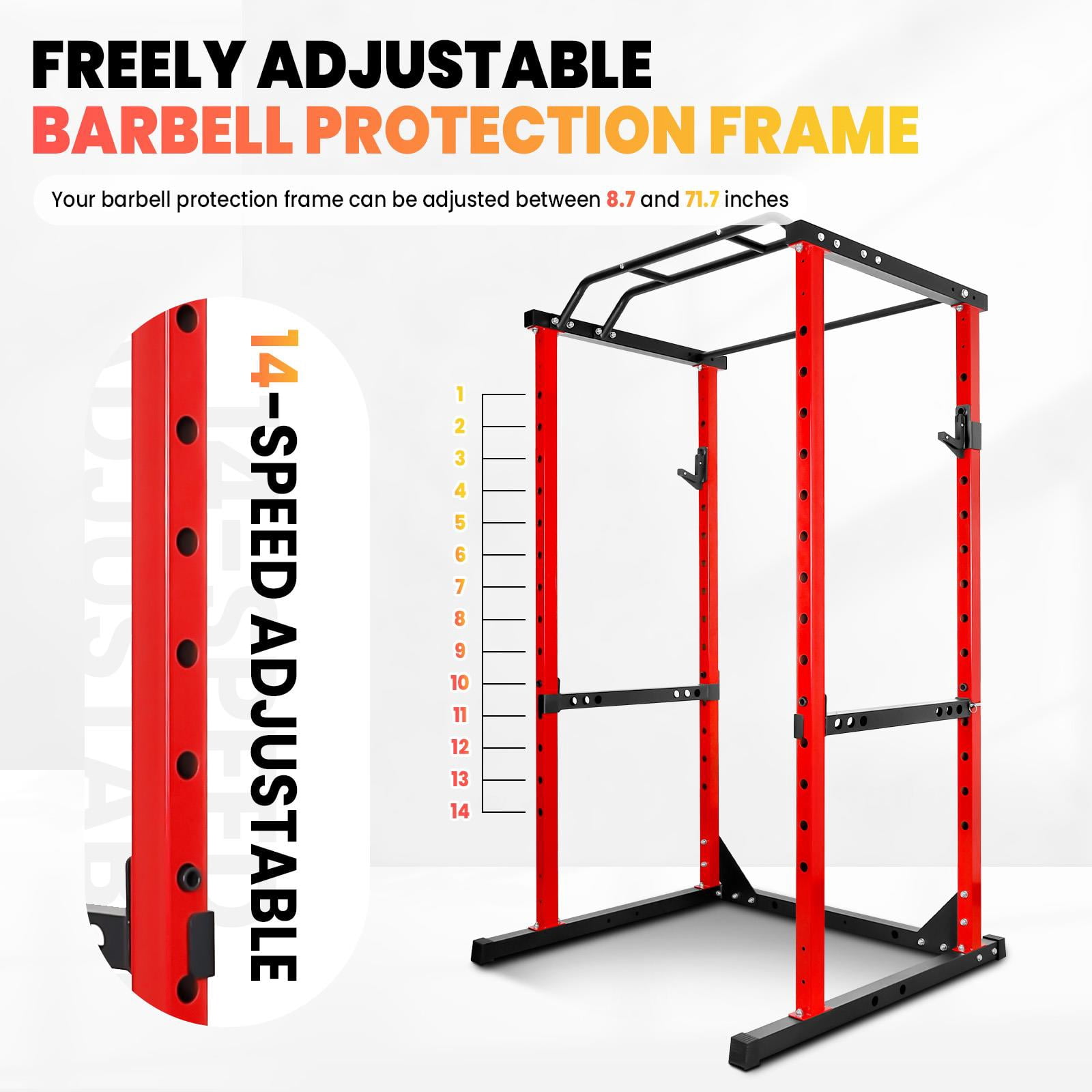 Heavy Duty Squat Stand Power Rack with Multi-Grip Pull Up Bar, J-Hooks & Safety Bars, High Weight Capacity, Space-Saving Design, Ideal for Home Gym Bench Press Squat Deadlift Workout
