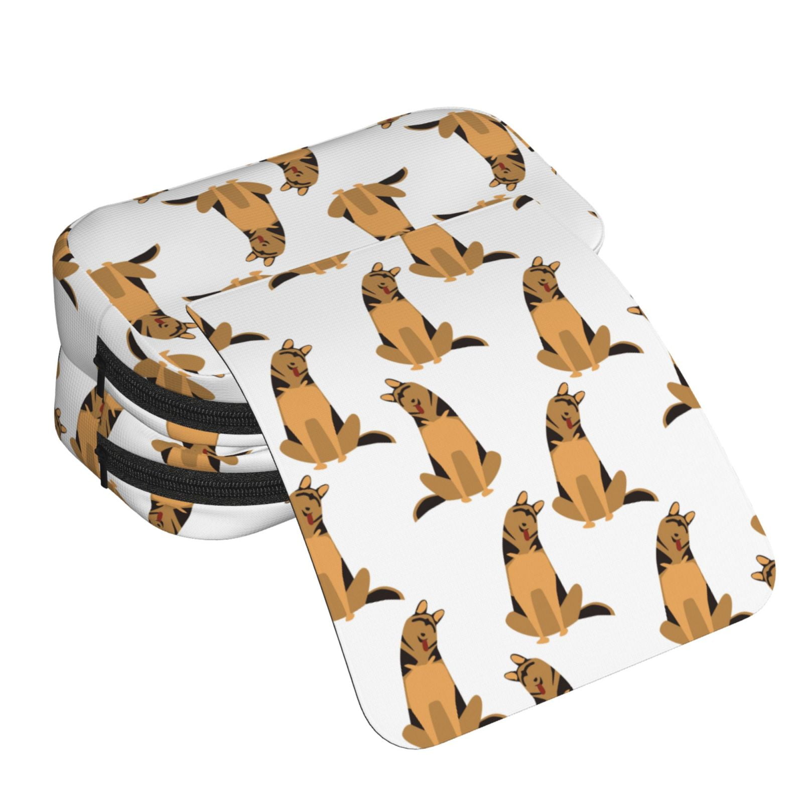 Rateoe German Shepherd Dog Pattern Double Clamshell Pen Case, Storage Organizer with Two Zipper Compartments– Holds Up to 50 Pencils & Pens