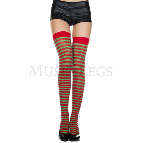 Red and Green Striped Thigh Highs