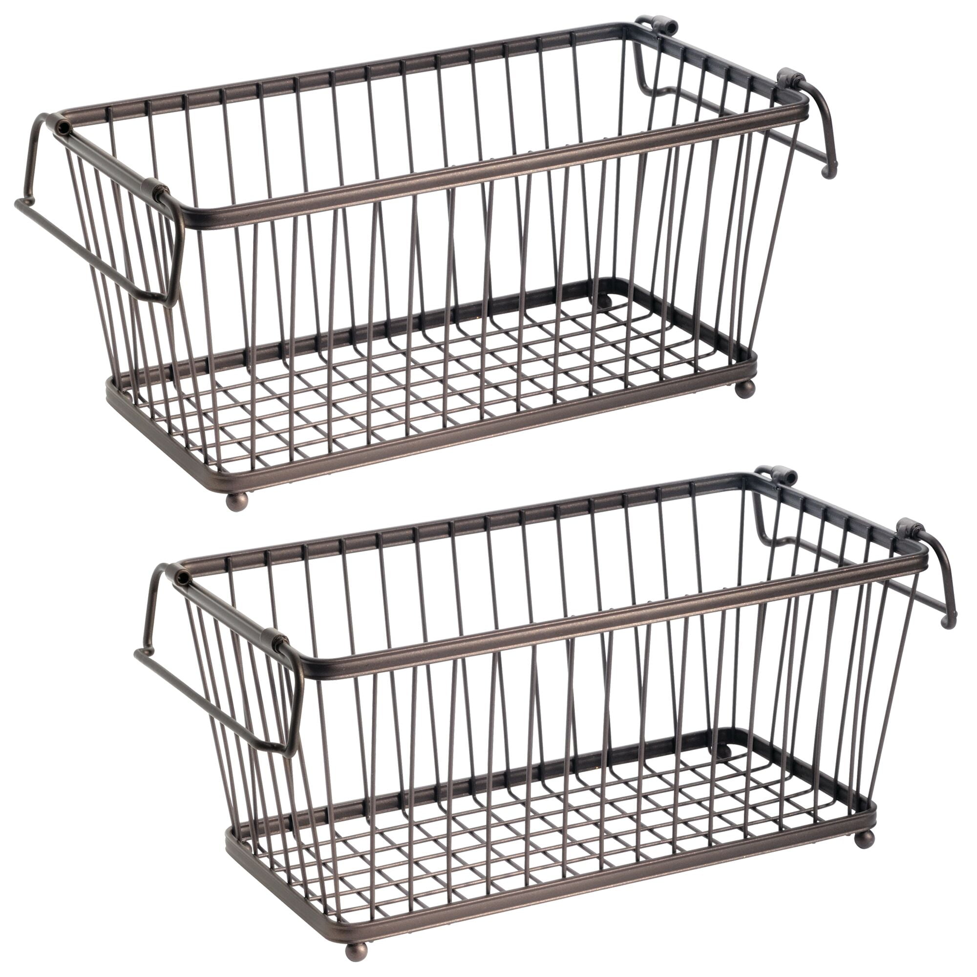 mDesign Stackable Metal Food Storage Basket with Handles, 2 Pack