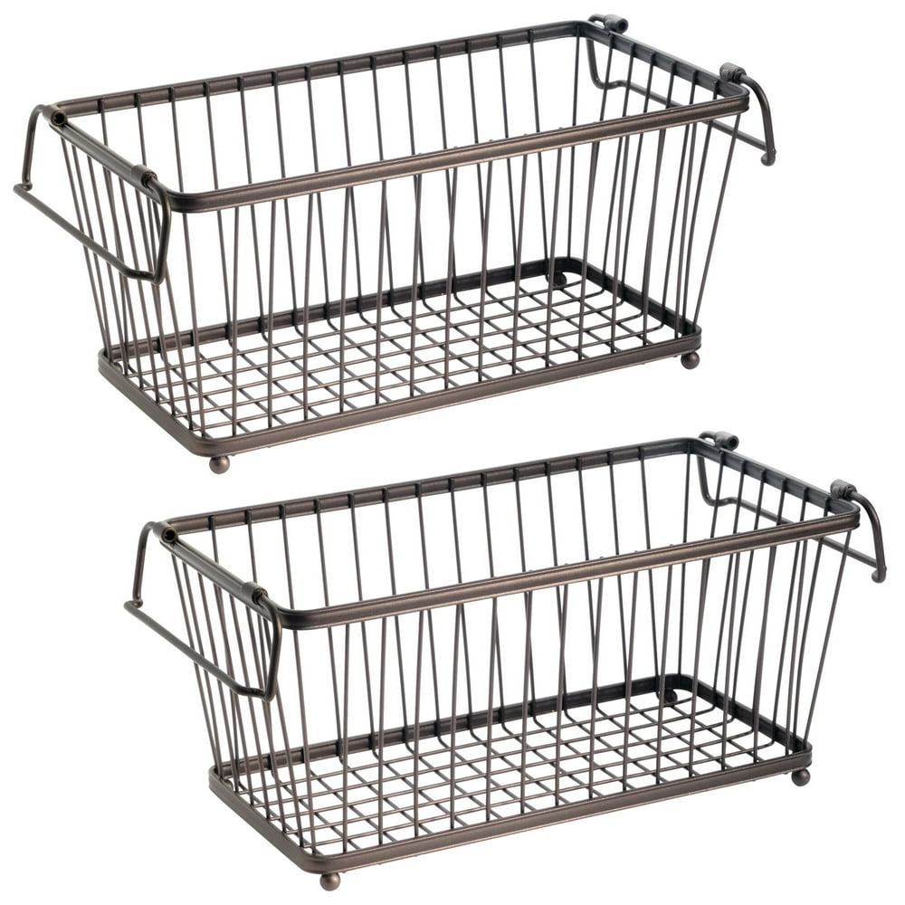 mDesign Stackable Metal Food Storage Basket with Handles, 2 Pack