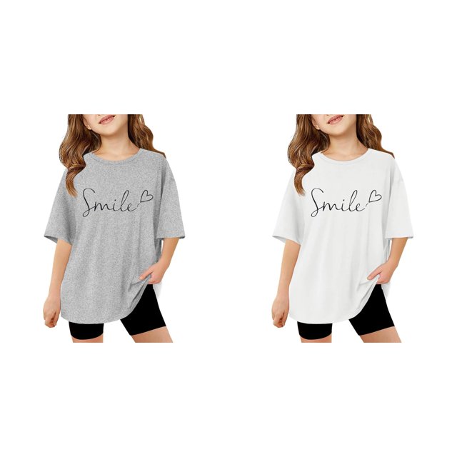(2-Pack) Rinsvye Kids Short Sleeve Letter Design T Shirt Comfortable Tops And Girls Everyday Wear Durable Lightweight Apparel