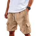 thumbnail image 2 of Men's 7" Corduroy Cargo Shorts Casual Lightweight Shorts with 5 Pockets, Drawstring Waist Relaxed Fit for Summer Beach Brown XL, 2 of 7
