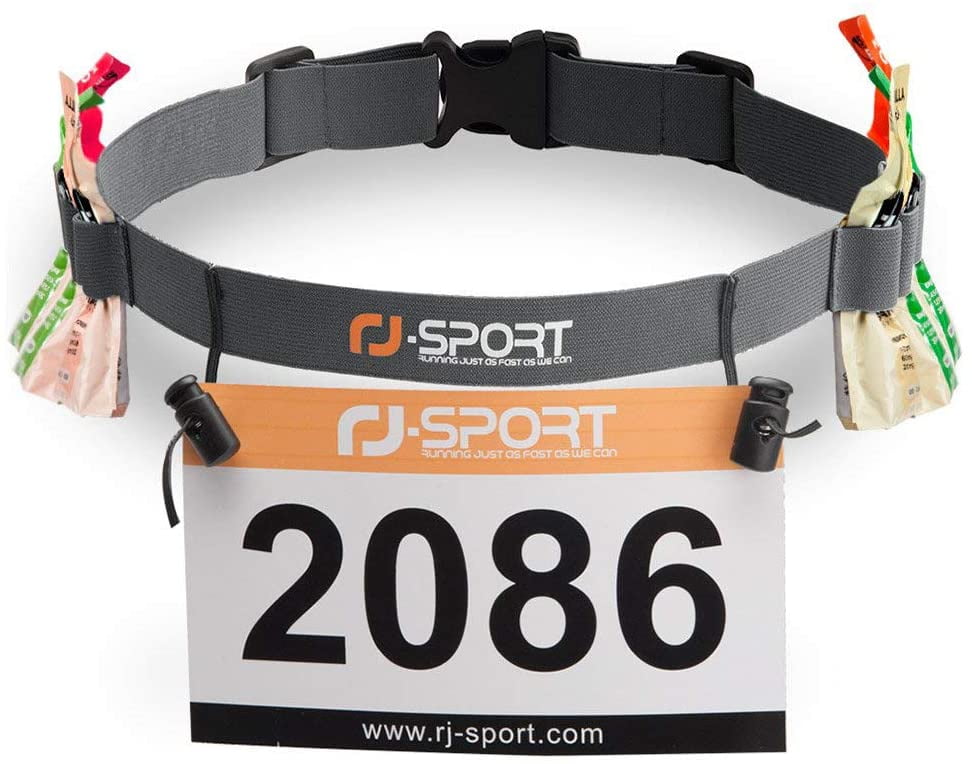 Race Number Belt Gray Reflective Waist Belt with 6 Gel Loops for Cycling Marathons 