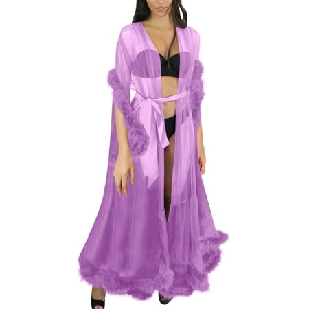 Xiaoxatg Womens Lingerie Sexy Women Fashion Sexy Robe Long Lingerie Nightgown Bathrobe Sleepwear Feather Bridal Robe Lace Lingerie Lingerie for Women Wench