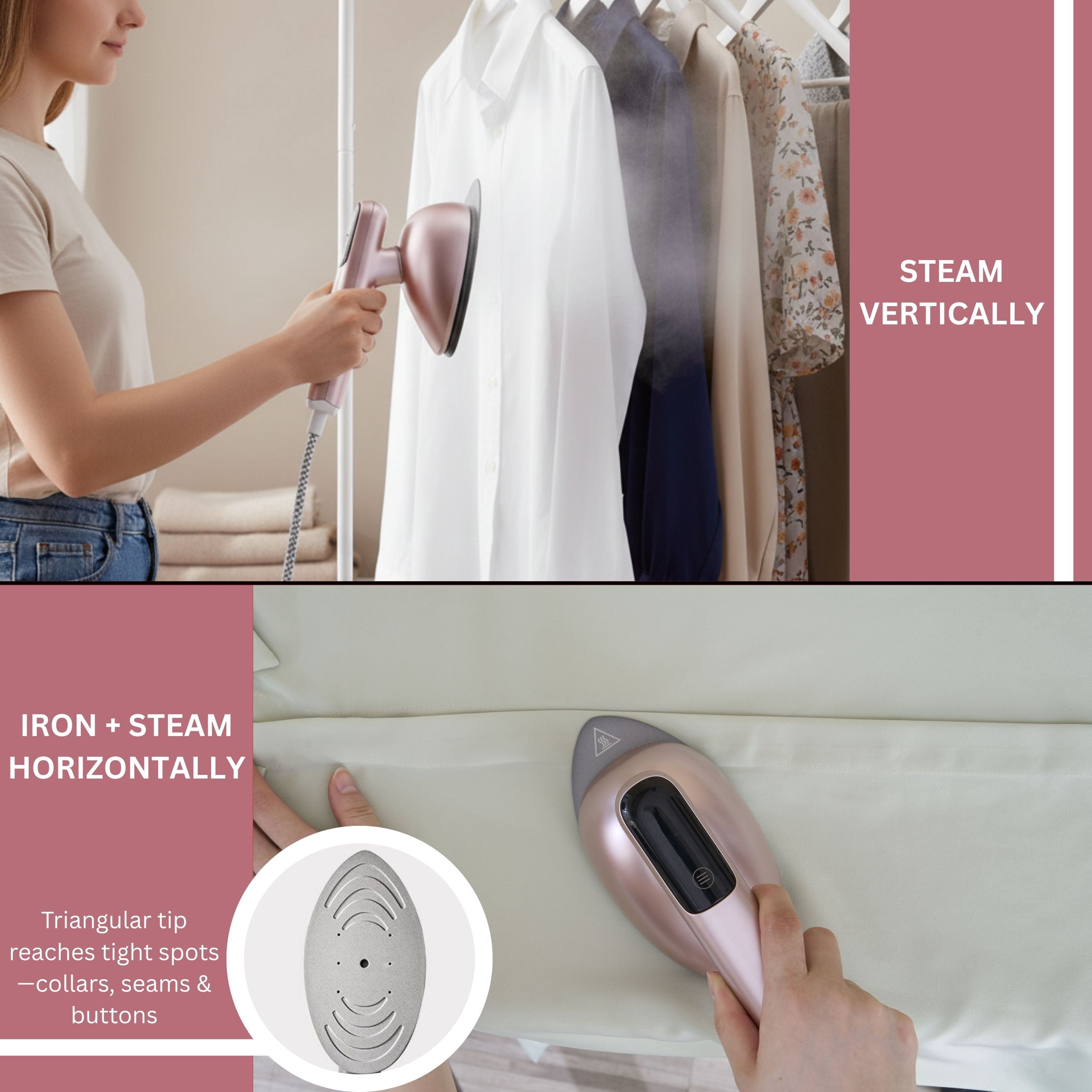 SALAV Deluxe DuoPress Steamer and Iron Station with Steam Levels and Digital Display, Rose Gold