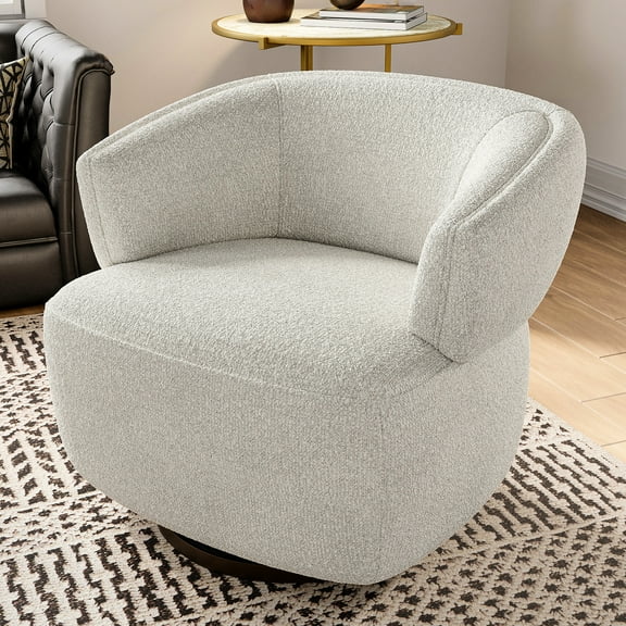 Beige Swivel Accent Chair With 360-degree Movement. Upholstery. Cozy And Relaxing Seating. Wood Frame. No Assembly Spin. Fabric. Robust Ready For Comfort
