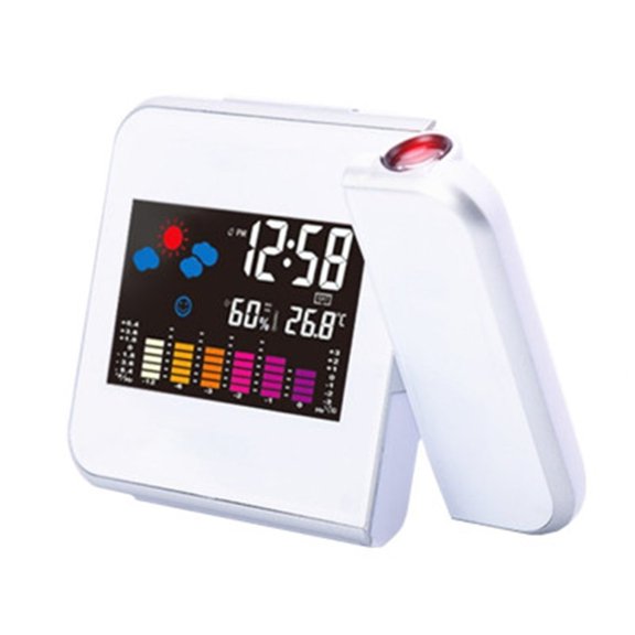 HIKVEX Digital Projection Alarm Clock with Lcd Display and Weather Thermometer White