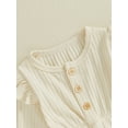 thumbnail image 5 of Caoirhny Toddler Girl Fall Ribbed Romper Solid Color Long Sleeves Round Neck Button Front Flare Pants Jumpsuit, 5 of 6