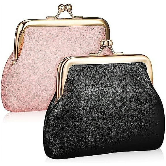 Coin Purse Small PU Leather Change Purse 2pack Car Coin Holder with Clasp
