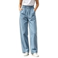 thumbnail image 2 of ClodeEU Women's Elastic Waist Denim Wide Leg Pants,Casual Loose Lightweight Jeans With Pockets ,Women's Plus S, 2 of 6