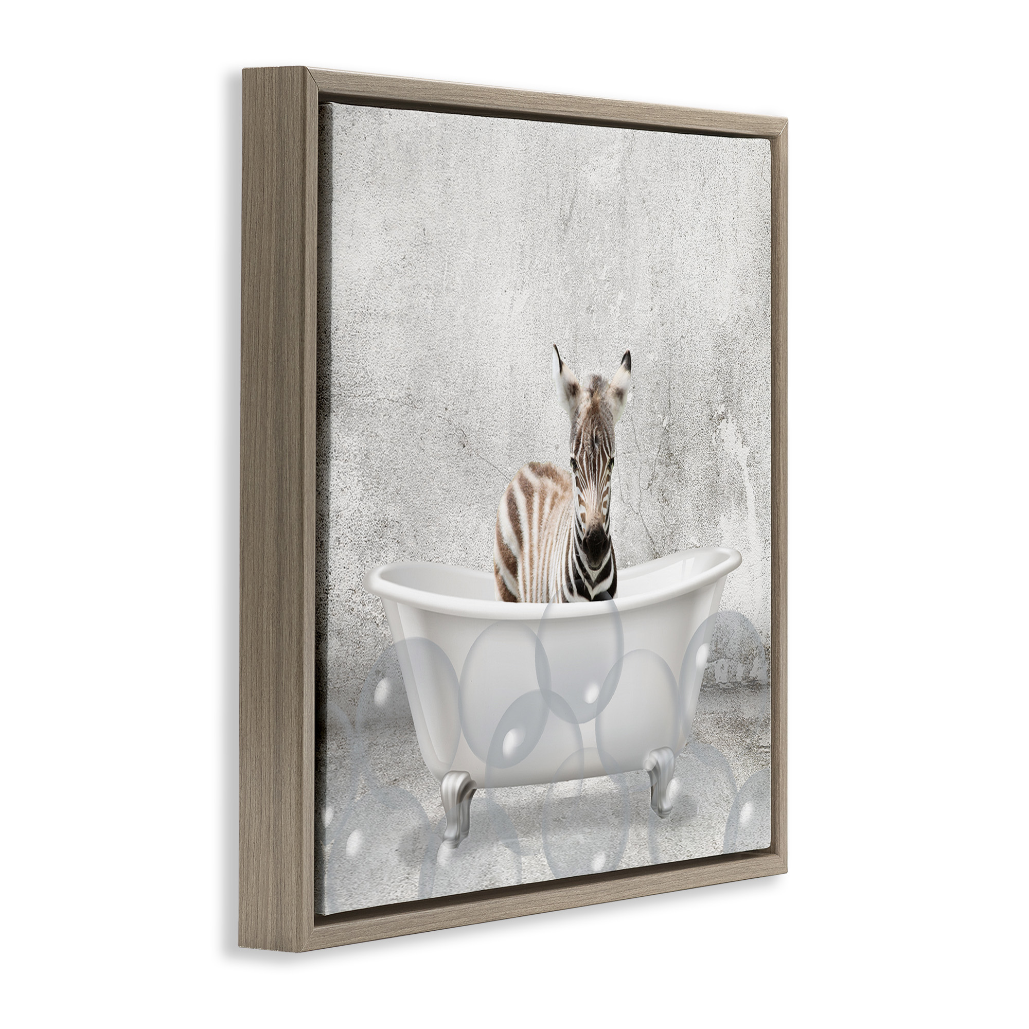 Stupell Industries Baby Zebra Bath Time Animals & Insects Painting Brown Floater Framed Canvas Art Print Wall Art, 18 x 18