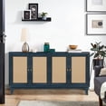 thumbnail image 6 of DKYNDSYN Rattan Sideboard Buffet Cabinet with 4 Doors & Adjustable Shelves Modern Storage Cupboard Console Table for Dining Room Living Room Bedroom Hallway Entryway, Antique Navy Blue, 6 of 7