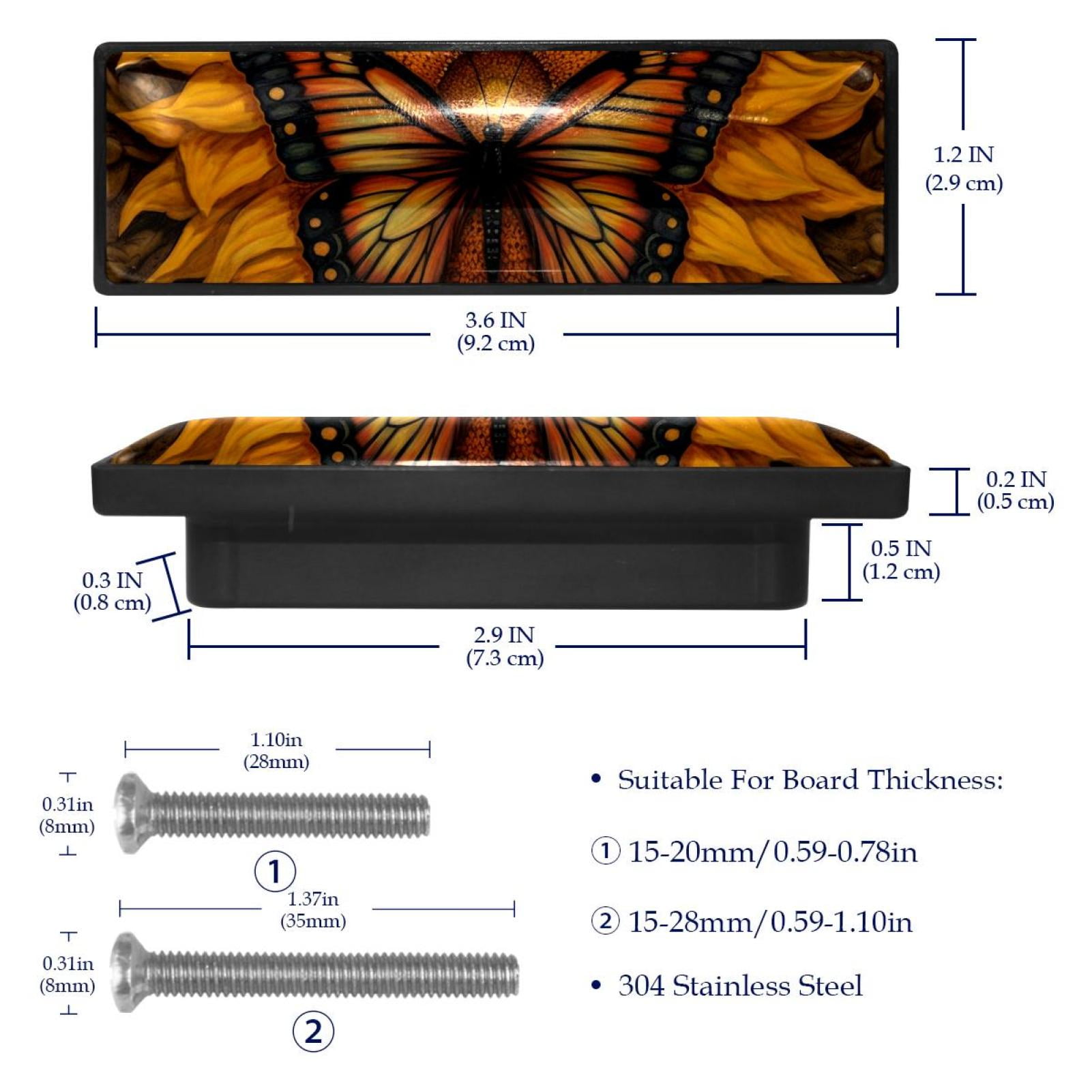 HemaKayy 4 Pack 3.6" Decorative Cabinet Pulls - Durable & Long-lasting | Easy Installation | Elegant & Stylish Decor for Home, Kitchen Bedroom Furniture Handles | Sunflower and Orange Butterfly