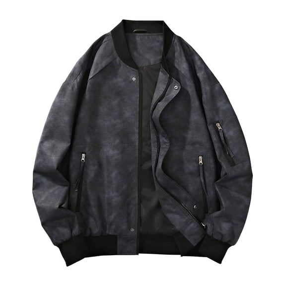 JXMVOJ Mens Varsity Jacket Casual Sleeve Baseball Letterman Bomber Jacket Coat Man Leisure Time Solid Color Pocket Zipper Retro Style Long Sleeves Loose Coat