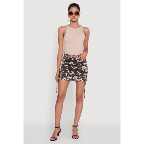 Women's Floral Camouflage Cargo Pocket Mini Skirt