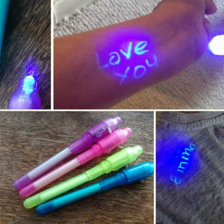 4PCS Invisible Ink Spy Pen Built In UV Light Magic Marker Secret Message Gadget