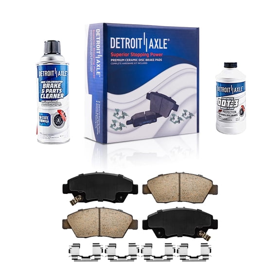 Detroit Axle - Front Ceramic Brake Pads w/Hardware, Brake Cleaner & Fluid for Honda Civic Fit Acura RSX - See Fitment | P-621
