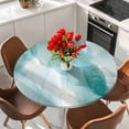 thumbnail image 2 of Teal Marble Round Fitted Table Cover Golden Lines Modern Abstract Teal Ombre Waterproof Table Cloth with Elastic Edge Wipeable Tablecloth for Picnic Camping Party Fits 55"-60" Diameter, 2 of 8