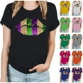 thumbnail image 5 of Aloohaidyvio Tops Long Sleeves,Womens Mardi Gras Mask Glitter Print Round Neck Short Sleeve Loose Tops,Mardi Gras Clothing Women Clearance, 5 of 5