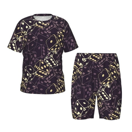 Luyuia Dice Print Girls  2-Piece Tie-Dye Pajama Set  Cute Summer Loungewear with Shirt and Tank Shorts Nightwear-Medium