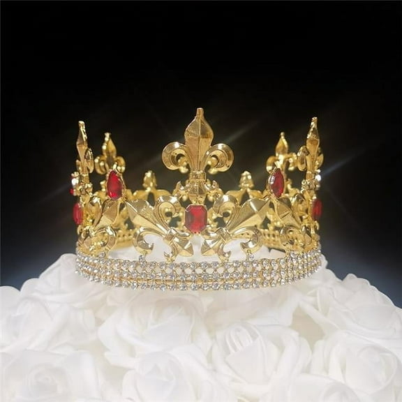 Tian Sweet 34040-RD 8.4 oz Fleur De Lis King Gold Crown Cake Topper - Red