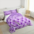 thumbnail image 3 of Feelyou Fashion High Heel Full Size Comforter Sets for Kids, Dreamy Purple Bowknot Bedding Comforter Set, Modern Fashion Diamond Bedding Sets, Luxury Bedroom Decor, 3pcs, 3 of 8
