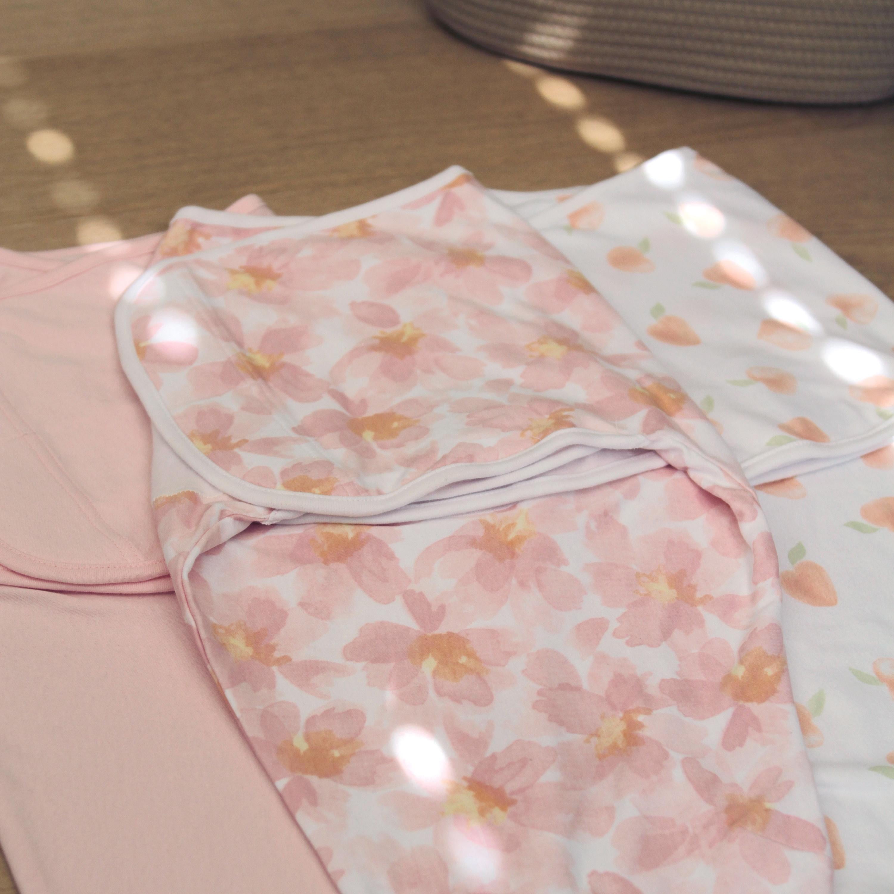 aden + anais Essentials No Zip Wrap Swaddles, Garden Floral, Pink, Girls, Newborn, 0-3 Months, 3-Pack