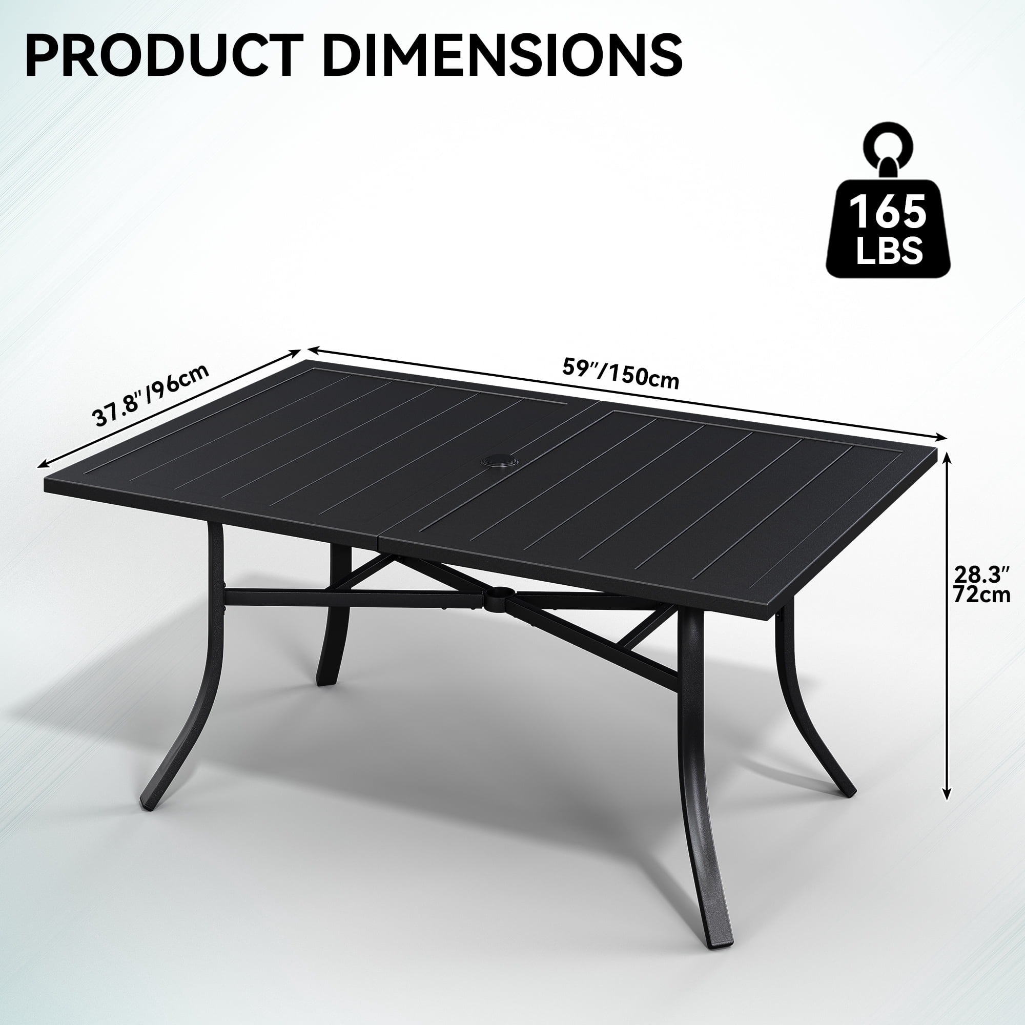 Uforic 59" Outdoor Dining Table for 6, Rectangular Patio Table with Umbrella Hole, E-Coating Metal Table for Backyard Garden, Black