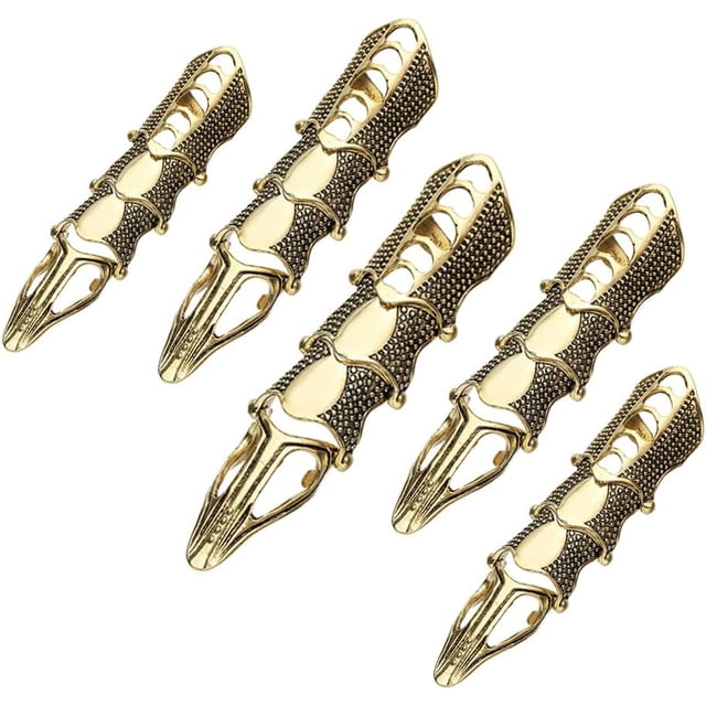 Anillo de dedo completo ajustable con 5 unidades, con diseño de garras de dedo de metal y nudillos, tamaño ajustable, para cosplay, Halloween, joyas, regalos