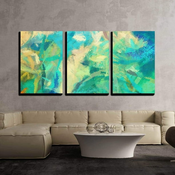Wall26 3 Piece Canvas Wall Art - Art Abstract Painted Background with Green,  Blue and Orange Blots - Modern Home Decor Stretched and Framed Ready to  Hang - 16