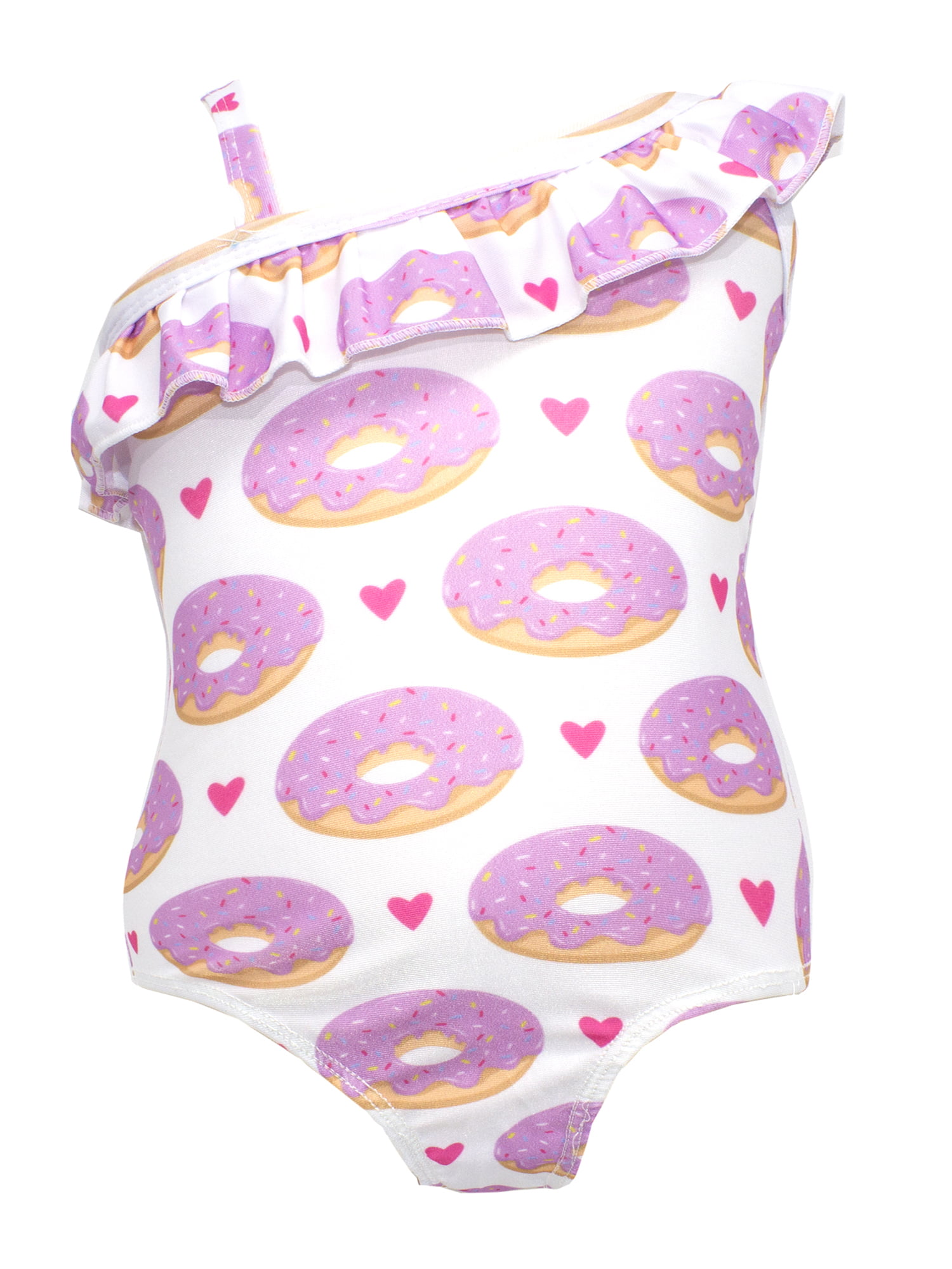 Baby Toddler Girls Lovely Donuts Patterned Ruffled-Tier One-Piece Swimsuit  One Shoulder Swimwear (Donuts/One Shoulder, 5-6 Years) - Walmart.com