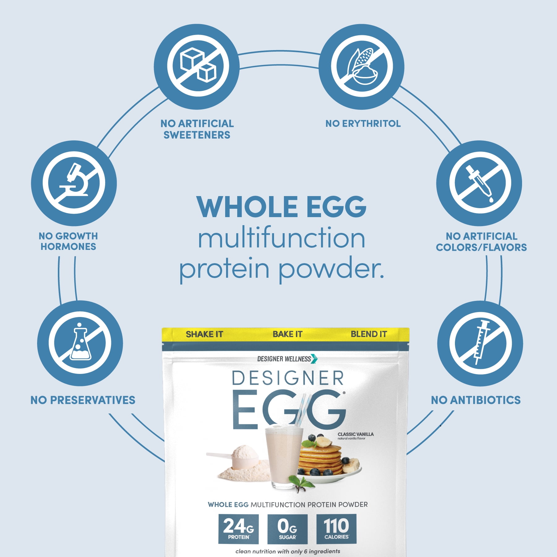 Designer Wellness , Designer Egg, Natural Egg Yolk & White Protein Powder, 24g Protein, Keto and Paleo Friendly, Less Fat and Cholesterol, Vanilla, 12.4 oz