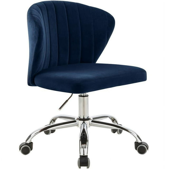 Meridian Furniture Finley Chaise de Bureau Pivotante Réglable en Velours Marine et Chrome