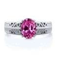 thumbnail image 2 of Gem Stone King 1.65 Ct Oval Pink Created Sapphire 925 Sterling Silver Ring (Size 5), 2 of 4