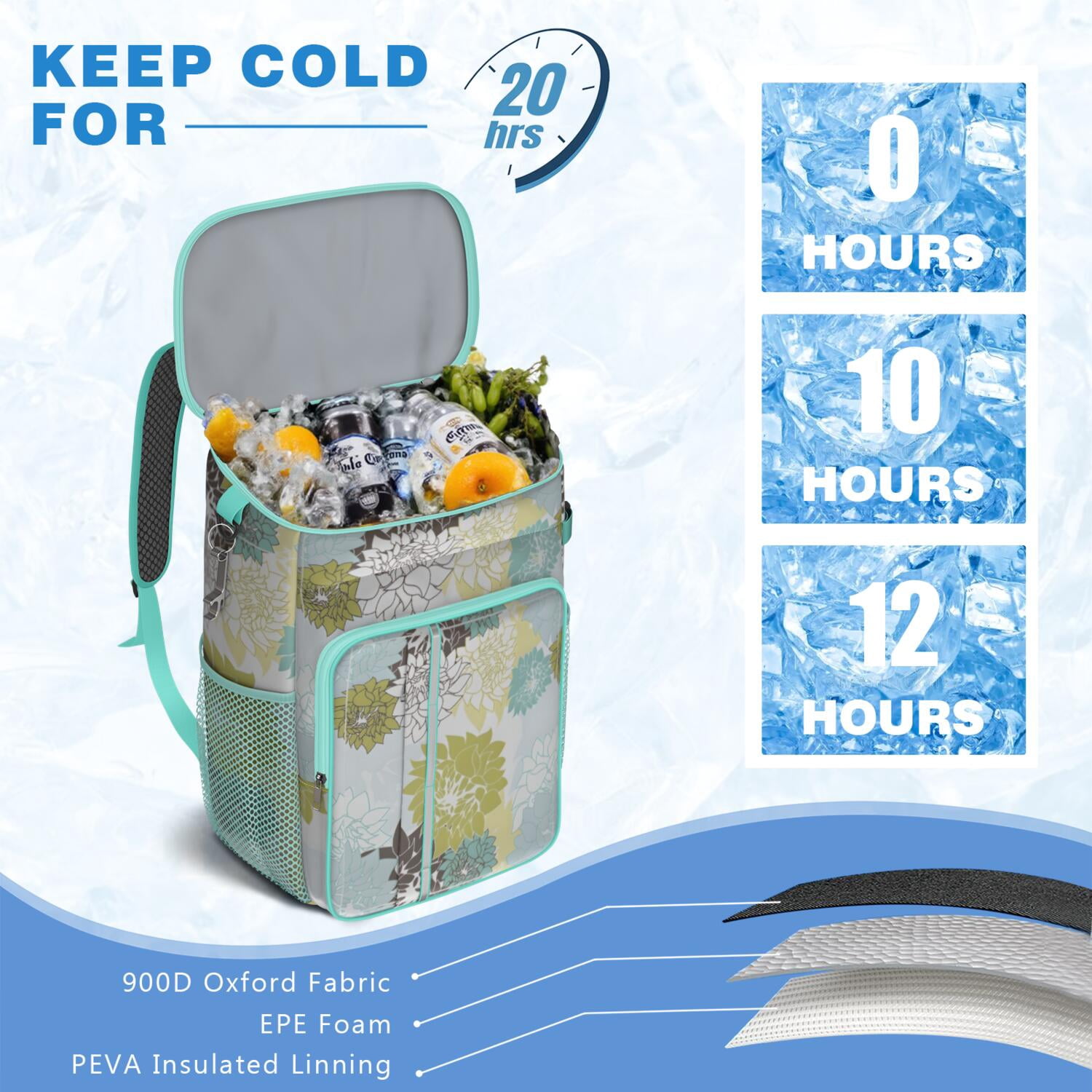 Travel Cooler Bag - Boho Bohemia Pioneer Flower Art Camping Beer Cooler Backpack with Bottle Opener- Waterproof Insulated Picnic Backpacks - Cooler Bag for Beach