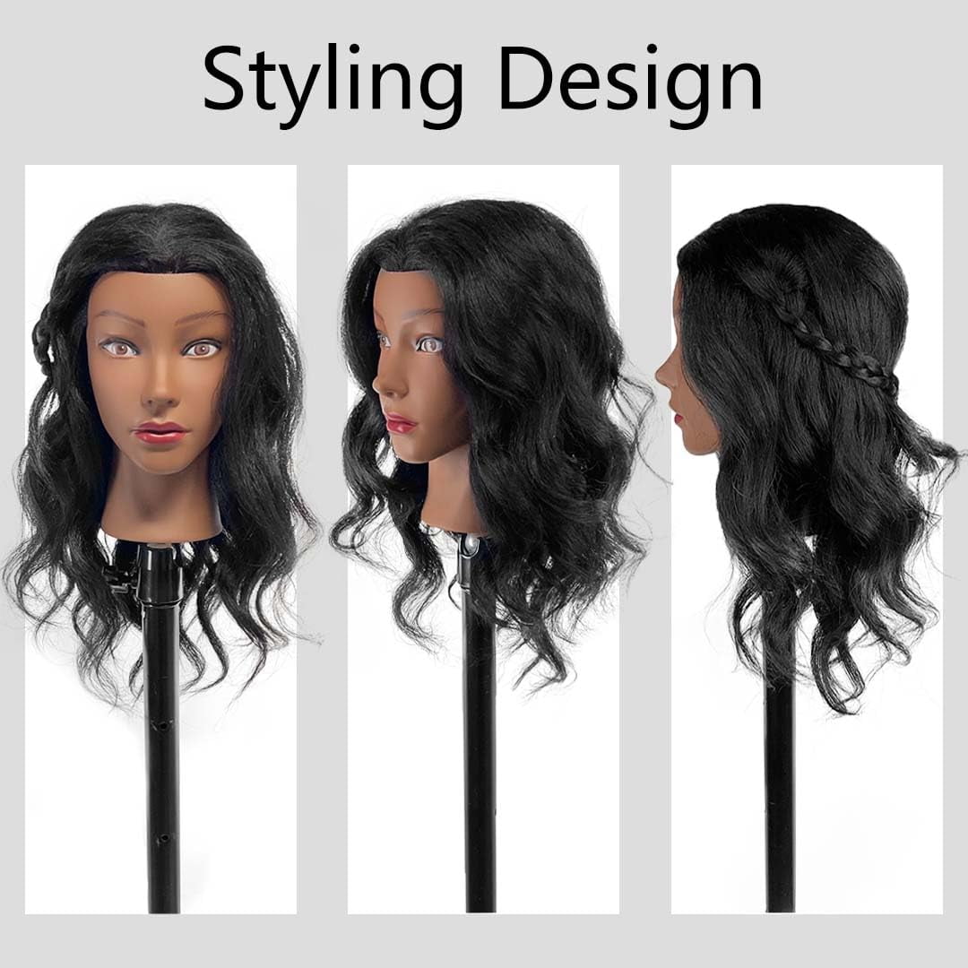 16"  Mannequin Head Human Hair, 100% Real Hair Cosmetology Manikin Doll Head for Hairdresser Practice Braiding with Free Clamp Holder and Tools (16 Inch)