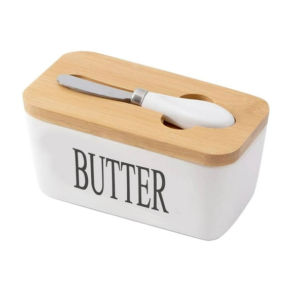 Matoen Nordic Style Ceramic Butter & Cheese Box with Lid & Cutting Tools - Elegant Butter Storage Dish for Kitchen